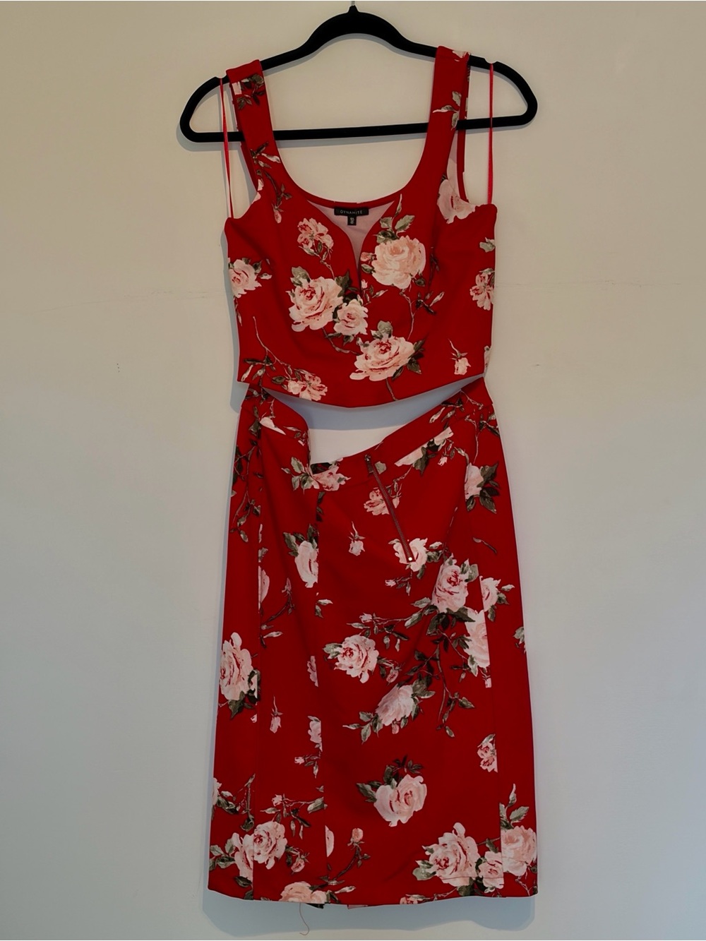 Dynamite Floral Red Two-Piece Pencil Skirt Set - Size Large